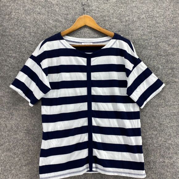 5/$45 Talbots T-Shirt Women M Medium White Striped V-Neck Short Sleeve Cotton - Picture 3 of 9